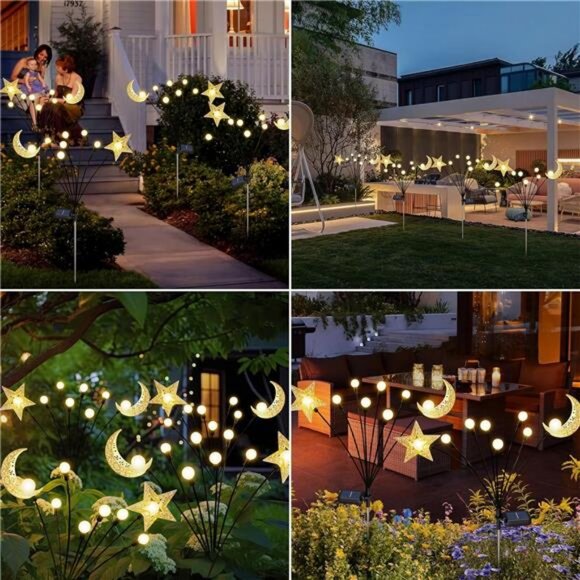 Solar Firefly Lights Outdoor Moon Star Sun Projection Stake Lights - Waterproof - Picture 4 of 7
